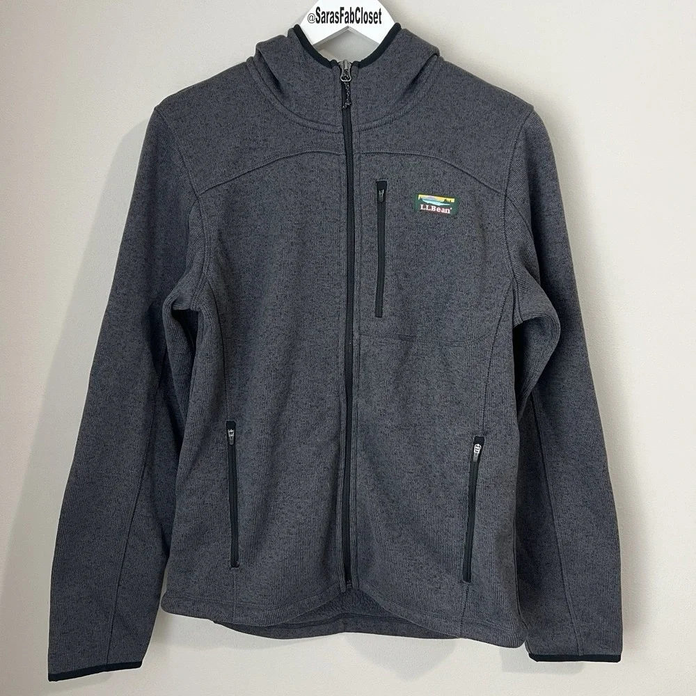 LL Bean Bean's Jacket Men's Small Sweater‎ Fleece Full Zip Hooded Charcoal Gray - Picture 3 of 9